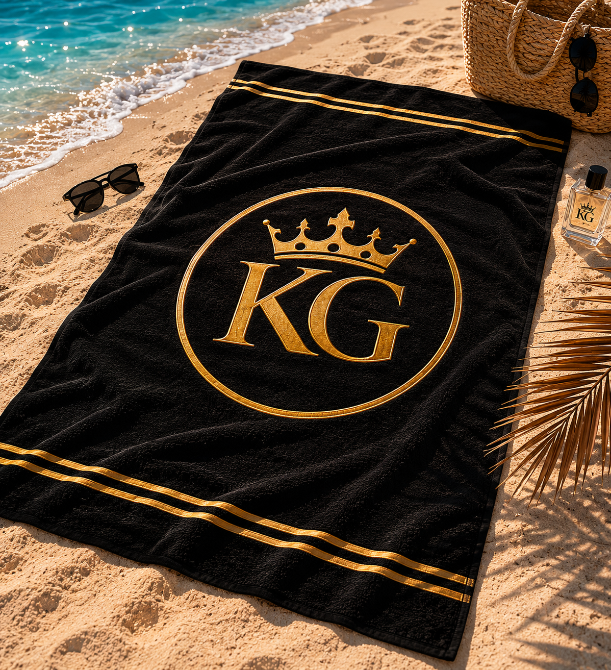 KG Luxury Strandtuch – 90x150 cm – Weiß/Gold & Schwarz/Gold