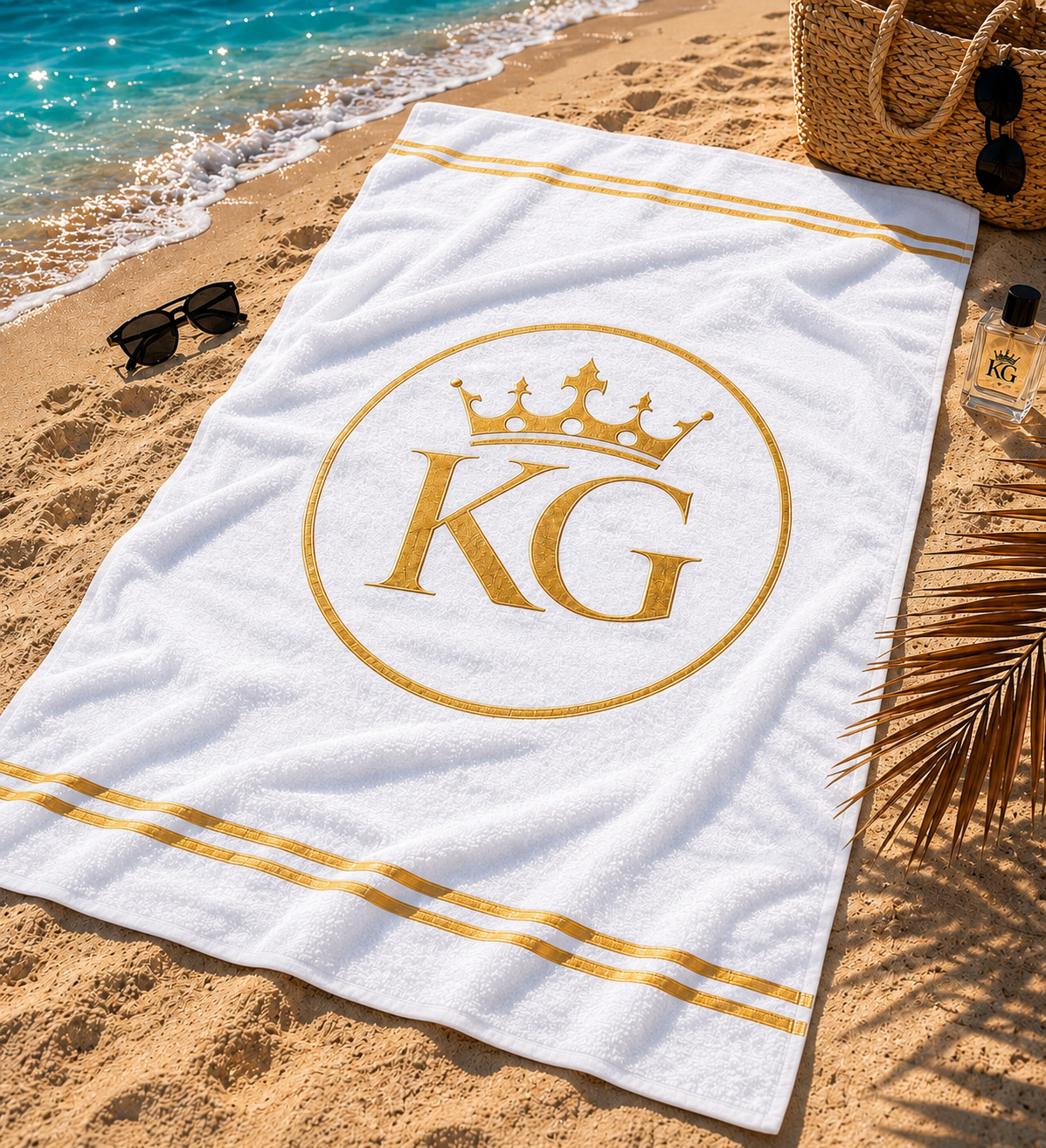 KG Luxury Strandtuch – 90x150 cm – Weiß/Gold & Schwarz/Gold