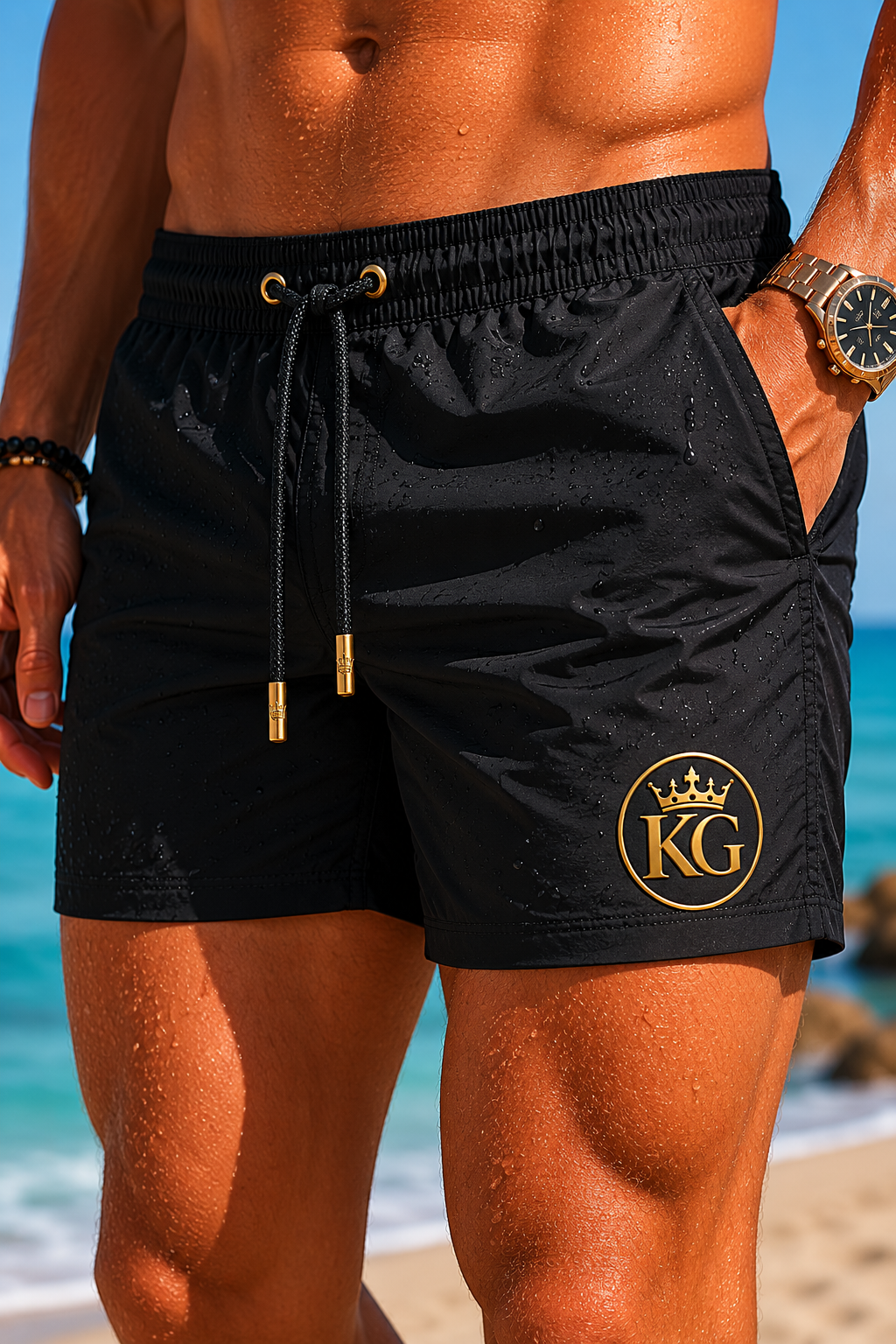 KG Luxury Badehose – Schwarz/Gold & Weiß/Gold